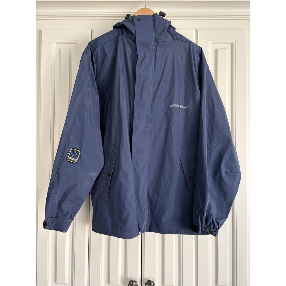 Vtg Eddie‎ Bauer Vented Blue Mens Full Zip Hooded Waterproof Rain Jacket Medium